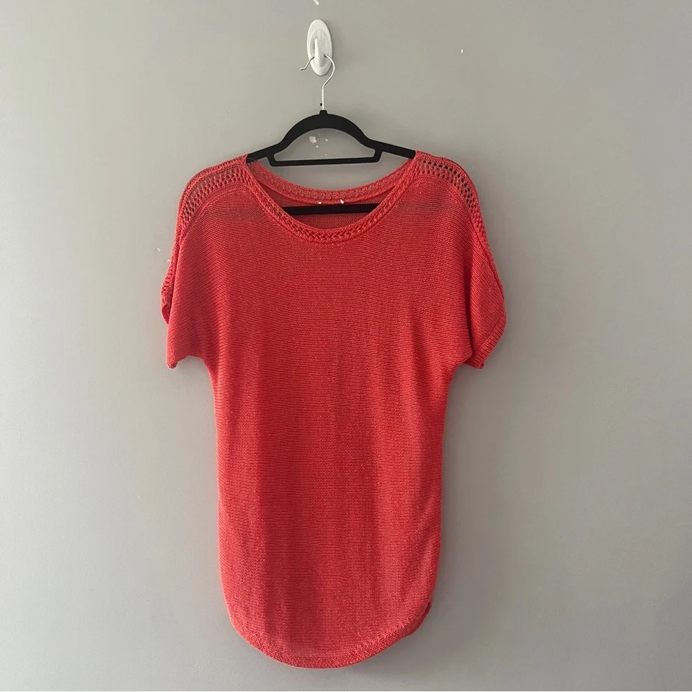 Chico's Orange Knit Top Round Neck Pullover Lightweight Colorful Linen Blend
